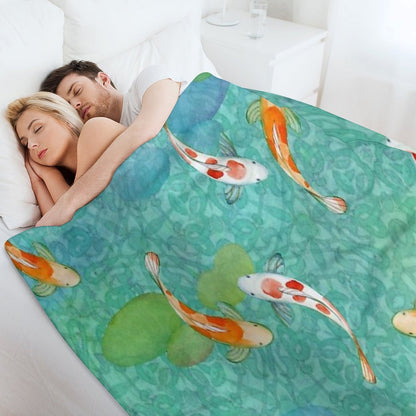 Koi Fish on Turquoise Throw Blanket