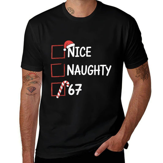 Christmas Nice Naughty 67 Brainrot Funny 6-7 Meme Slang  Lightweight T-Shirt
