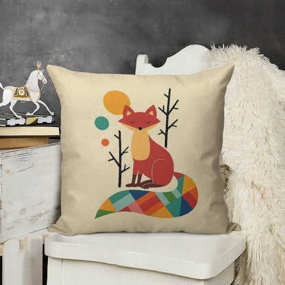 Rainbow Fox Linen Throw Pillow Cover