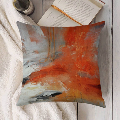 Red Orange Abstract Print Linen Throw Pillow Cover