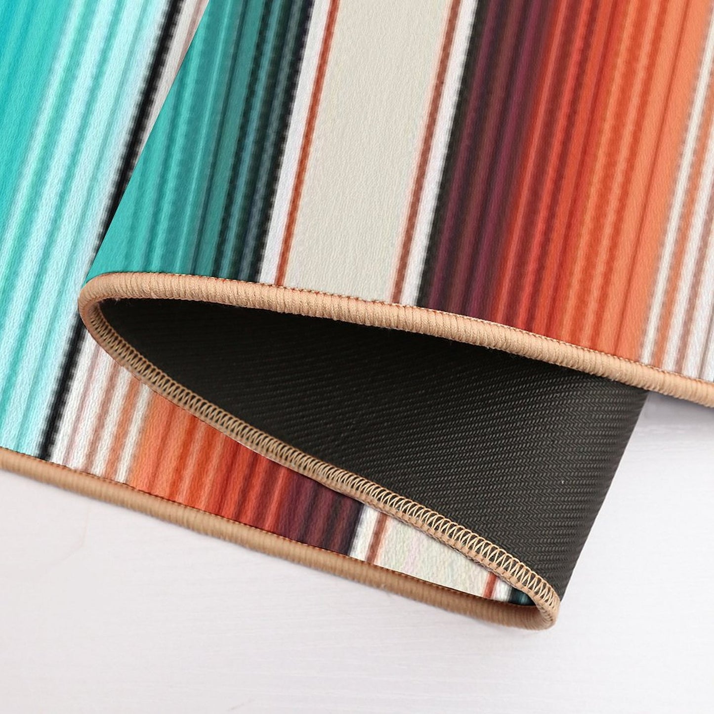 Navajo White, Turquoise And Burnt Orange Southwest Serape Blanket Stripes Bath Mat