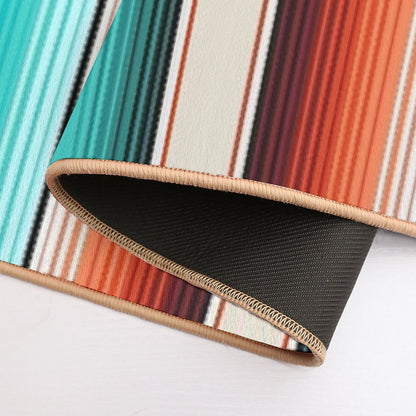 Navajo White, Turquoise And Burnt Orange Southwest Serape Blanket Stripes Bath Mat