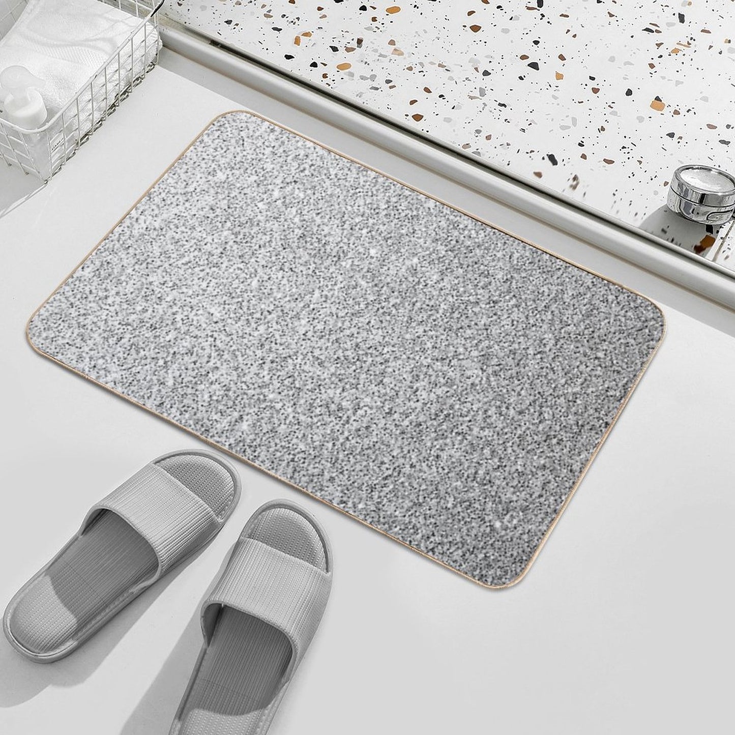 Light Gray, Black And White Elegant Design (Photo of Glitter - Not Reflective) Bath Mat