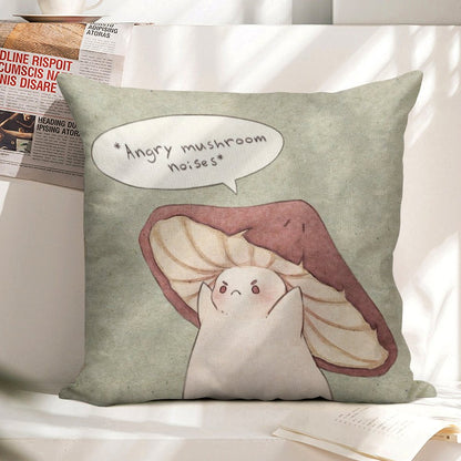 Grumpy Mushroom Linen Throw Pillow Cover