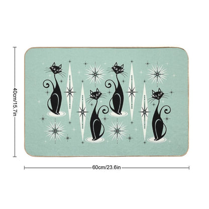 Mid Century Meow Retro Atomic Cats on Vintage Mint ©studioxtine Bath Mat
