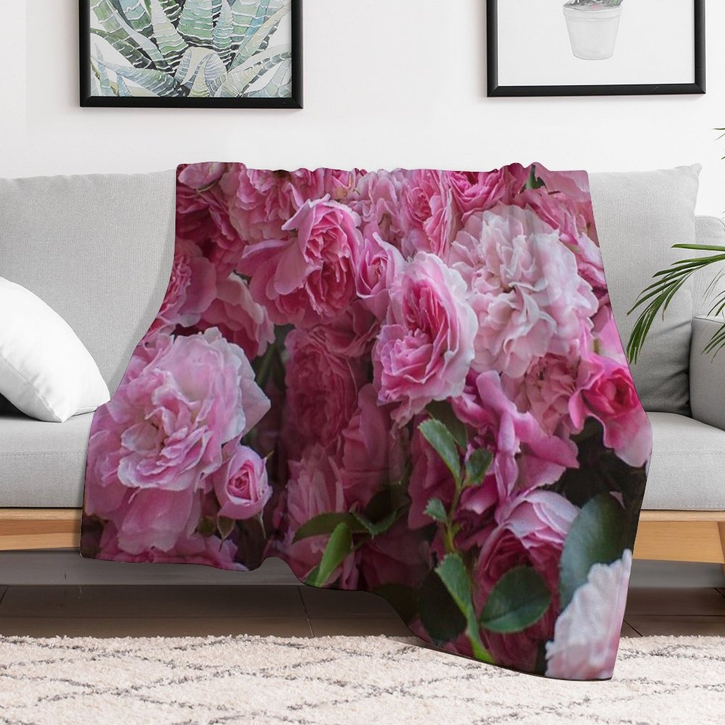 Pink Peonies Garden Throw Blanket