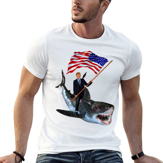 Epic Trump Riding Shark With USA  Summer-ready Fabric T-Shirt