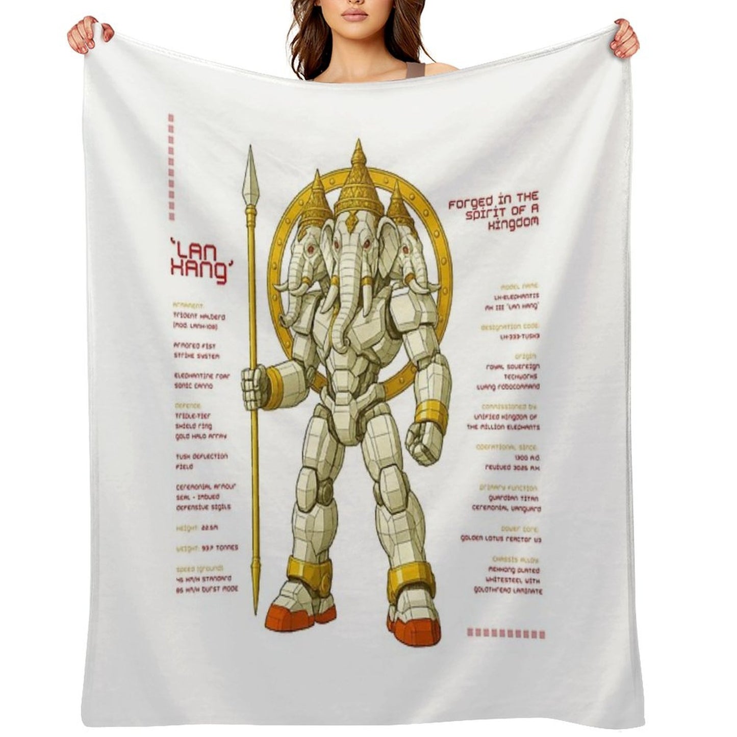 Lan Xang Mecha Warrior Lao Elephant King Design Throw Blanket
