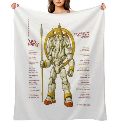Lan Xang Mecha Warrior Lao Elephant King Design Throw Blanket