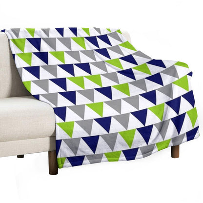 Arrows Lime Green,  Bright Navy Blue, Grey, And White Geometric Pattern Throw Blanket