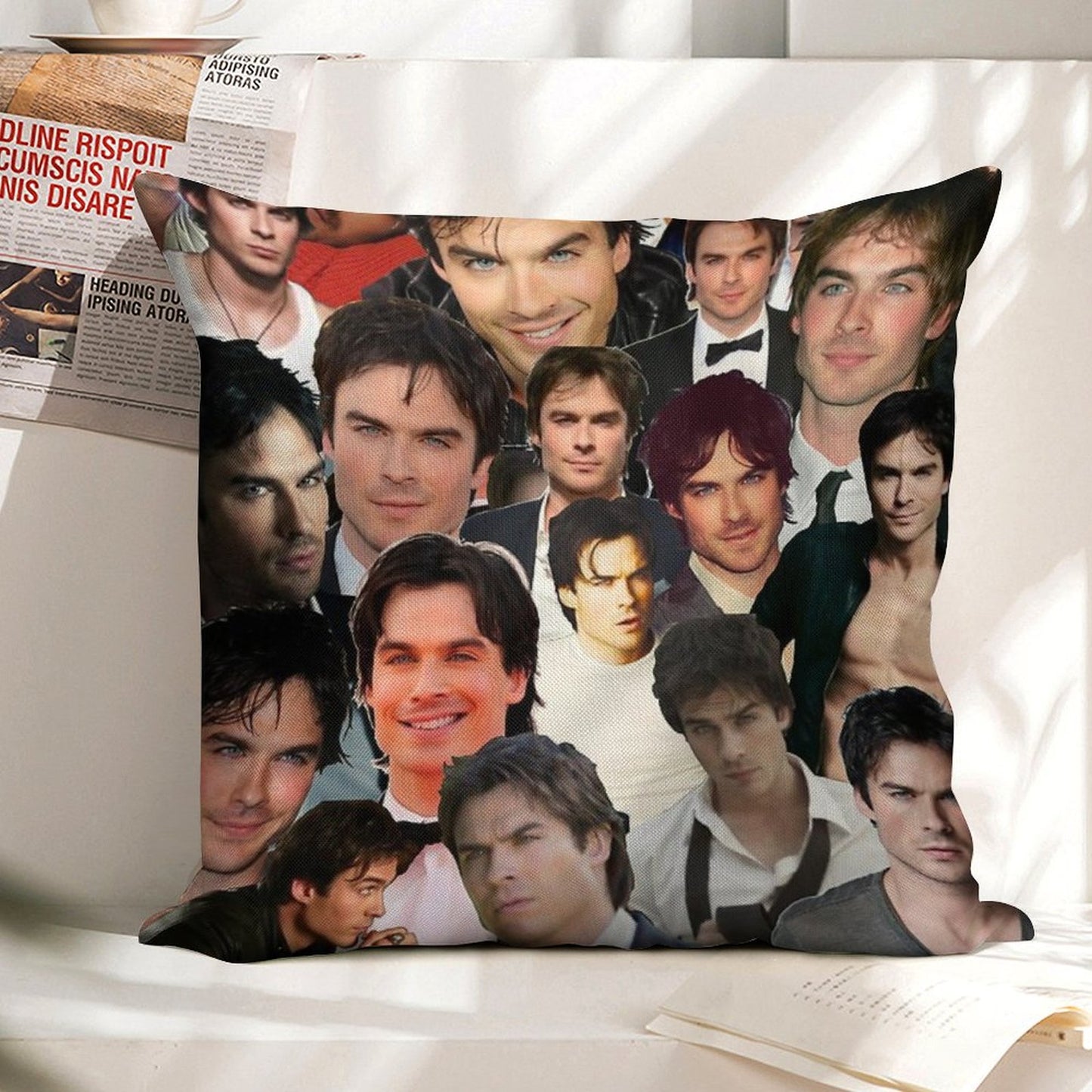 Ian Somerhalder Photo Collage Linen Throw Pillow Cover