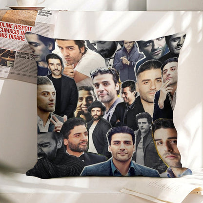 Oscar Isaac Collage Linen Throw Pillow Cover