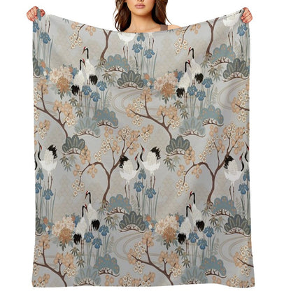 Japanese Garden Gray Throw Blanket