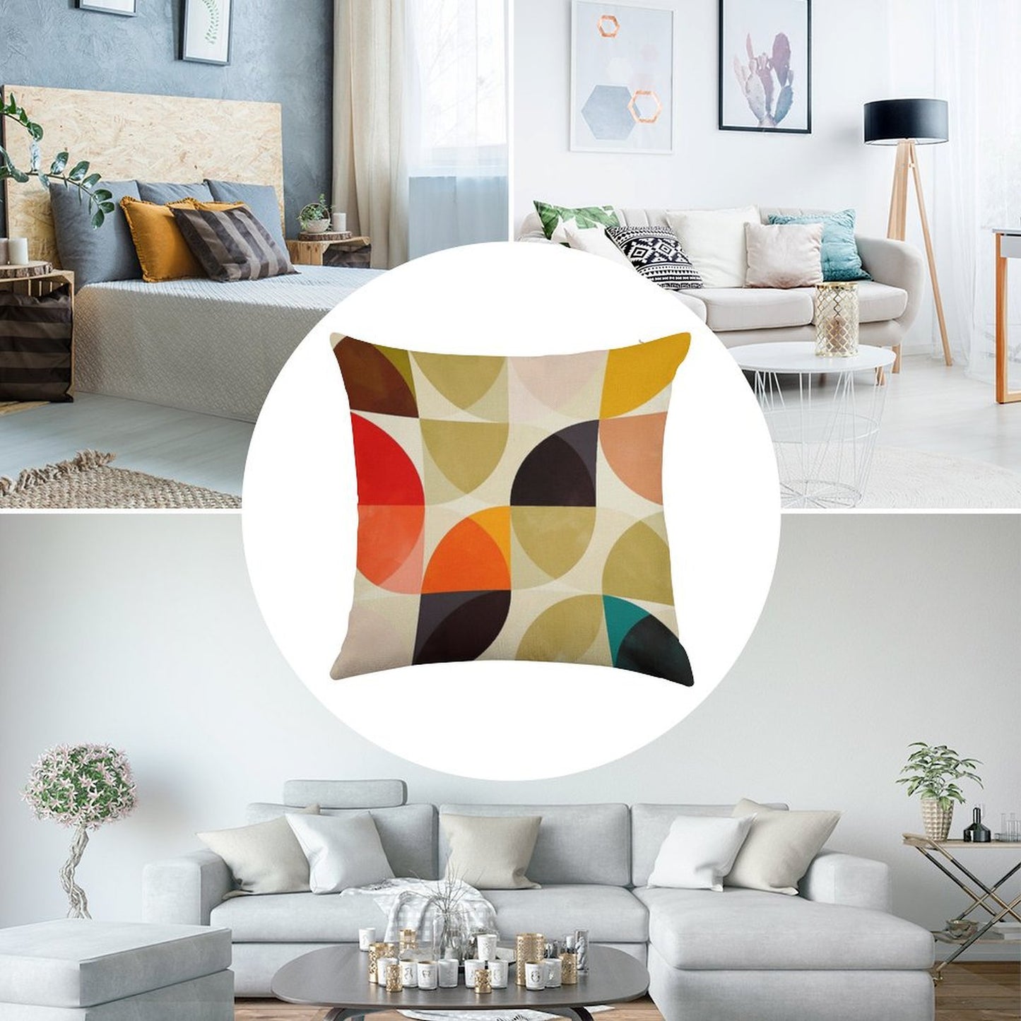 Mid Century 4 Linen Throw Pillow Cover