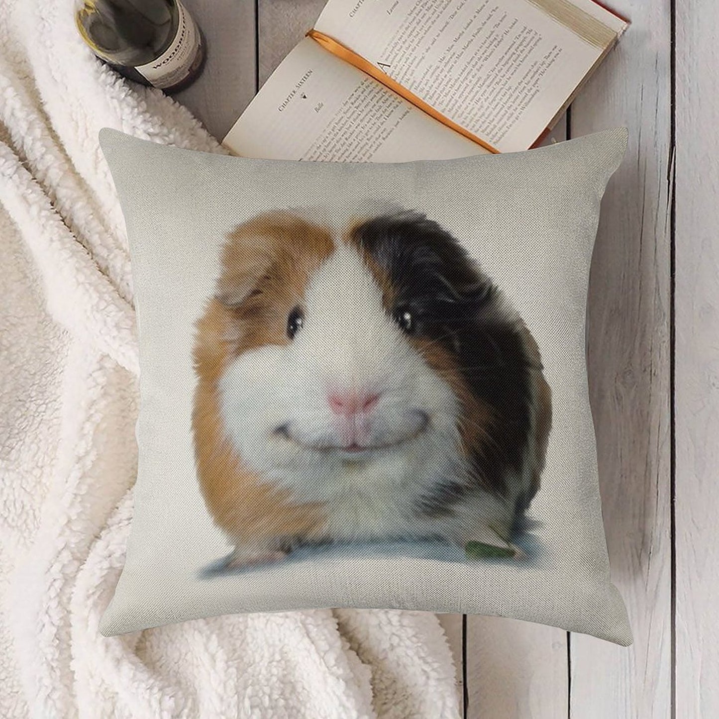 Keep Smiling with Angeelo The Guinea Pig! Linen Throw Pillow Cover