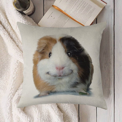 Keep Smiling with Angeelo The Guinea Pig! Linen Throw Pillow Cover