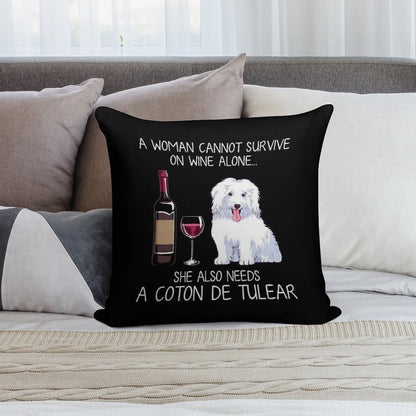 Coton De Tulear And Wine Funny Dog Soft Multiple Sizes Throw Pillow