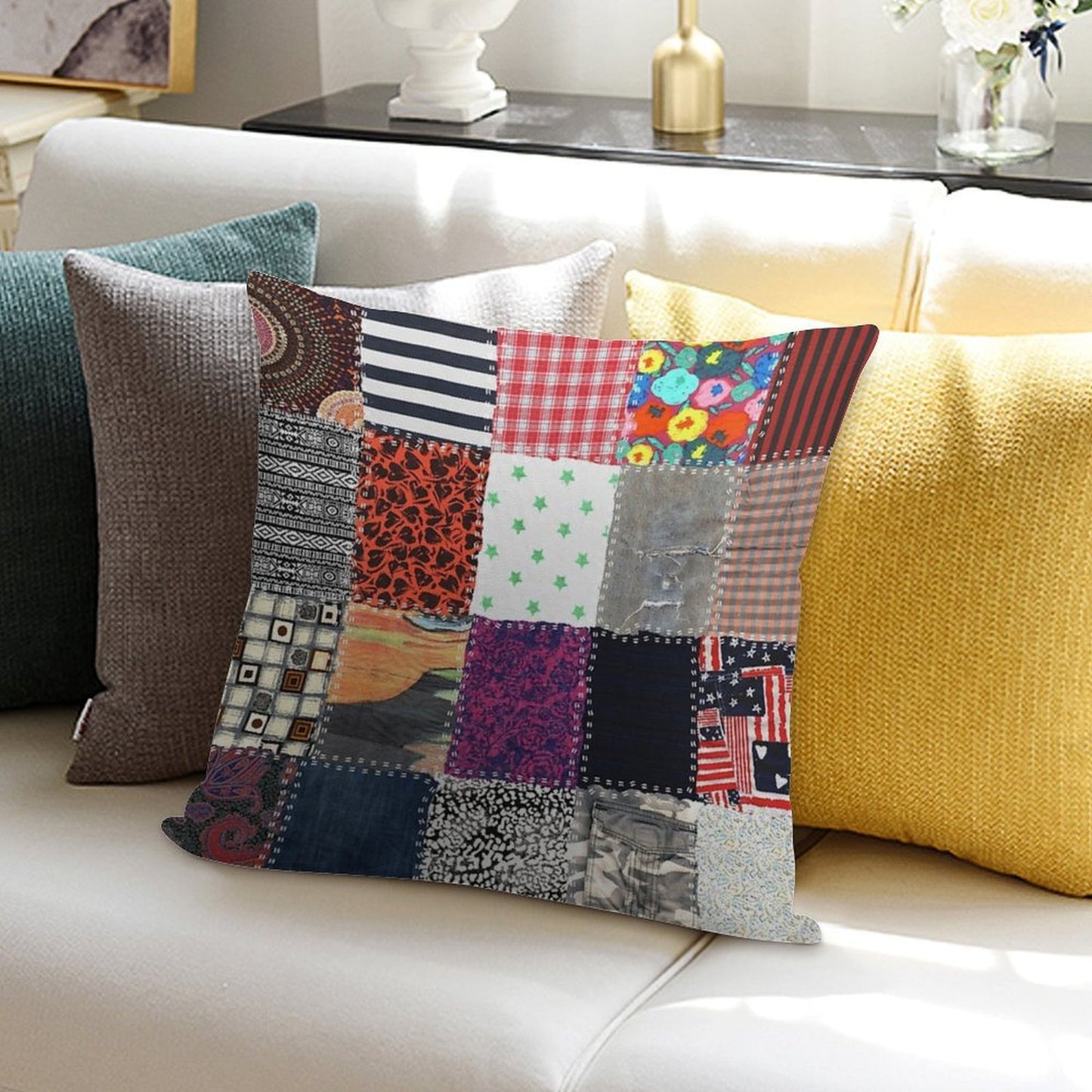 Patchwork Fabrics Soft Washable Throw Pillow