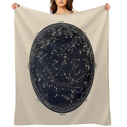Antique Map of The Night Sky, 19th Century Astronomy Throw Blanket