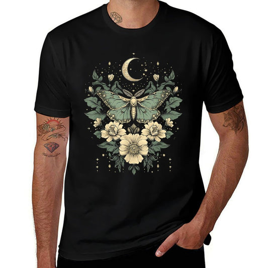 Goblincore Moth And Butterfly Moonphases Flowers Cottagecore  Polyester Blend T-Shirt