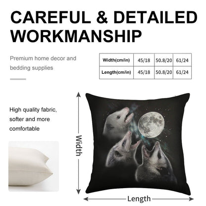 3 Opossum Moon Linen Throw Pillow Cover