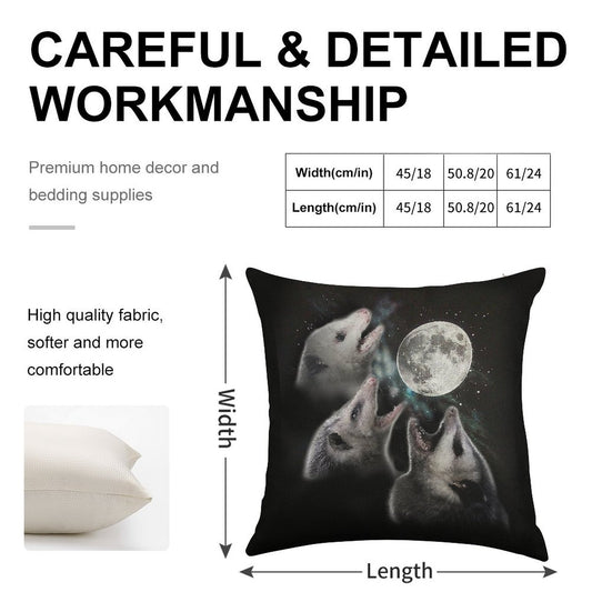 3 Opossum Moon Linen Throw Pillow Cover
