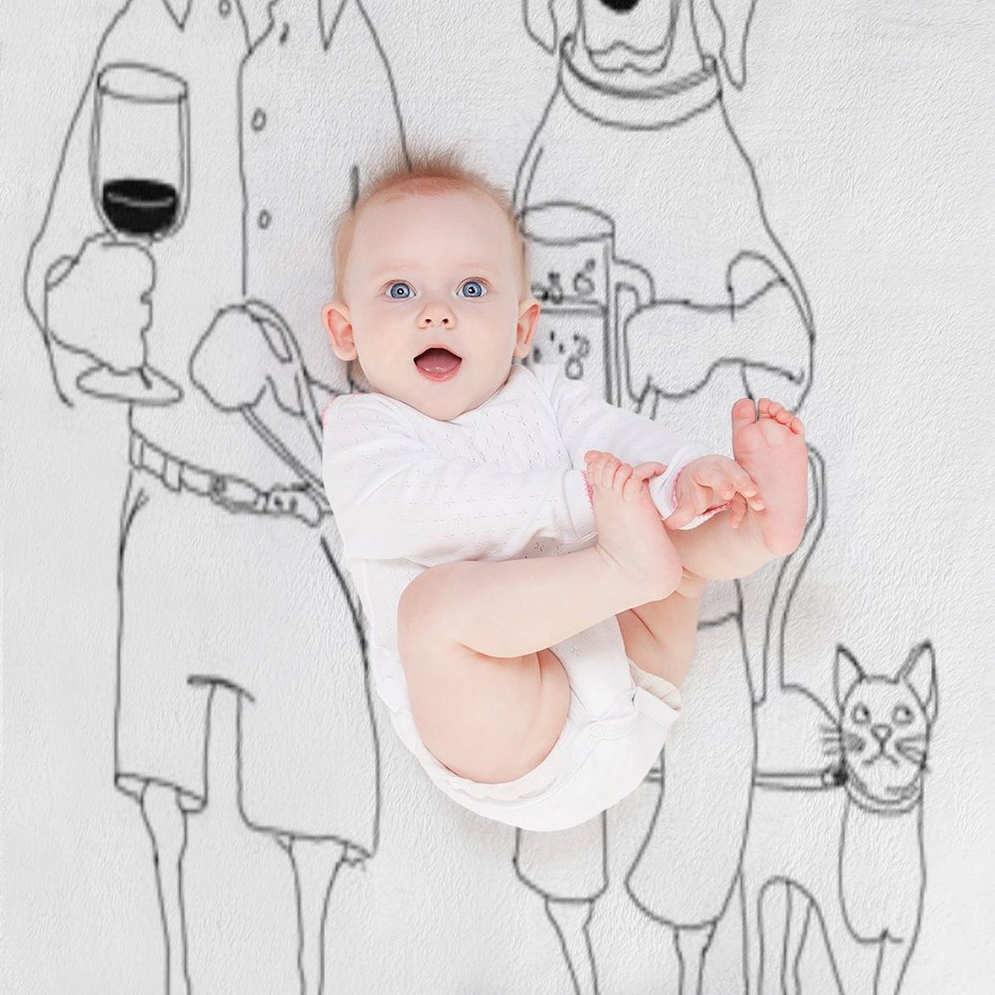 Dogs Casually Walking with Drinks And Leashed Cat Throw Blanket