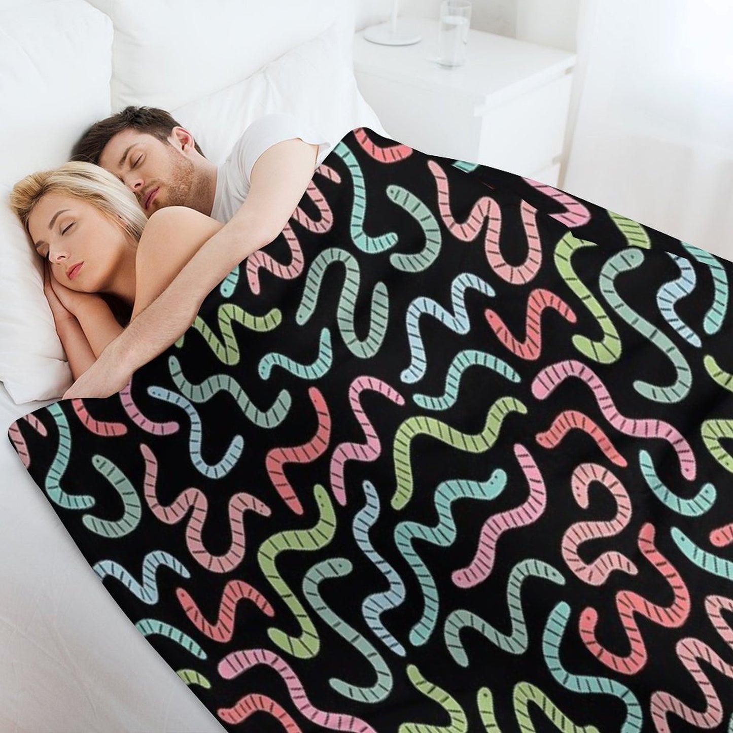 Cute Compost Earthworms. Funny Worms. Throw Blanket