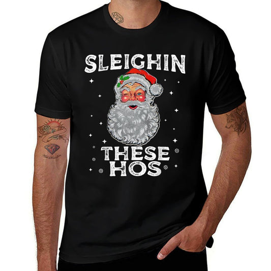 Funny Sleighin These Hos Quote Xmas Santas Sleigh Adult Joke  Oversized Silhouette T-Shirt