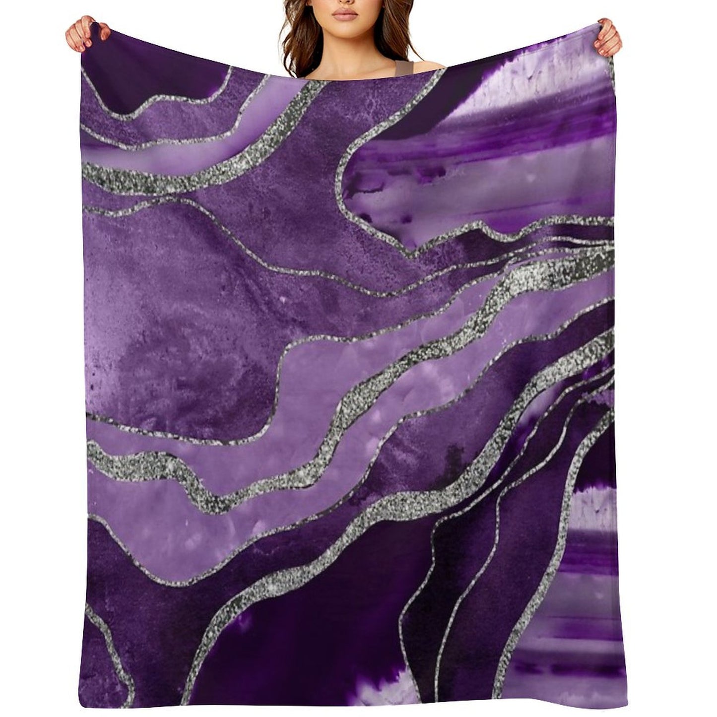 Purple Marble Agate Silver Glam #1 (Photo of Glitter Only - Not Reflective) Throw Blanket