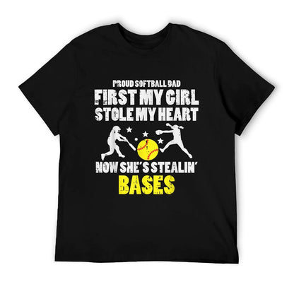 Softball Dad Girl Stole My Heart Stealing Bases Fathers Day T-Shirt