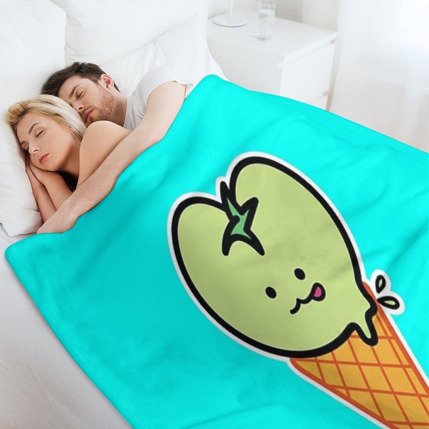 Kawaii Green Tomato Mascot No. 4 Throw Blanket