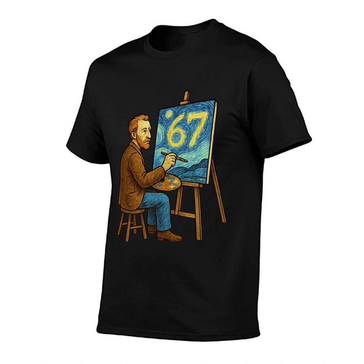 Van Gogh Starry Night 6 7 Funny 67 Meme for Art History Fans  Oversized Silhouette T-Shirt