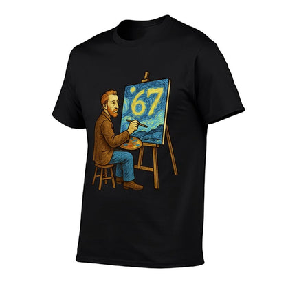 Van Gogh Starry Night 6 7 Funny 67 Meme for Art History Fans  Oversized Silhouette T-Shirt
