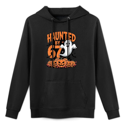 Haunted by 67 – Funny Ghost Bat Pumpkin Halloween Relaxed Fit Hoodie