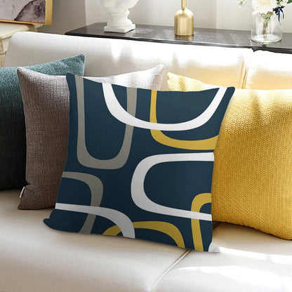 Midcentury Modern Loops Retro Pattern in Light Mustard, Grey, White, And Navy Blue Soft Anti-Pilling Throw Pillow