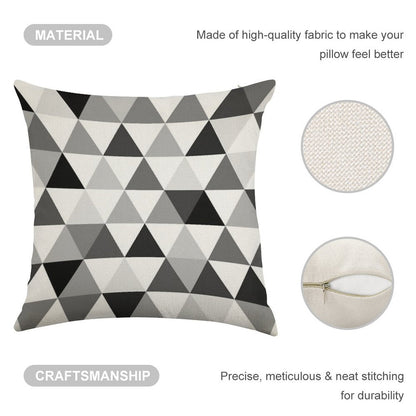 Triangles in Black, Grey And White Linen Throw Pillow Cover