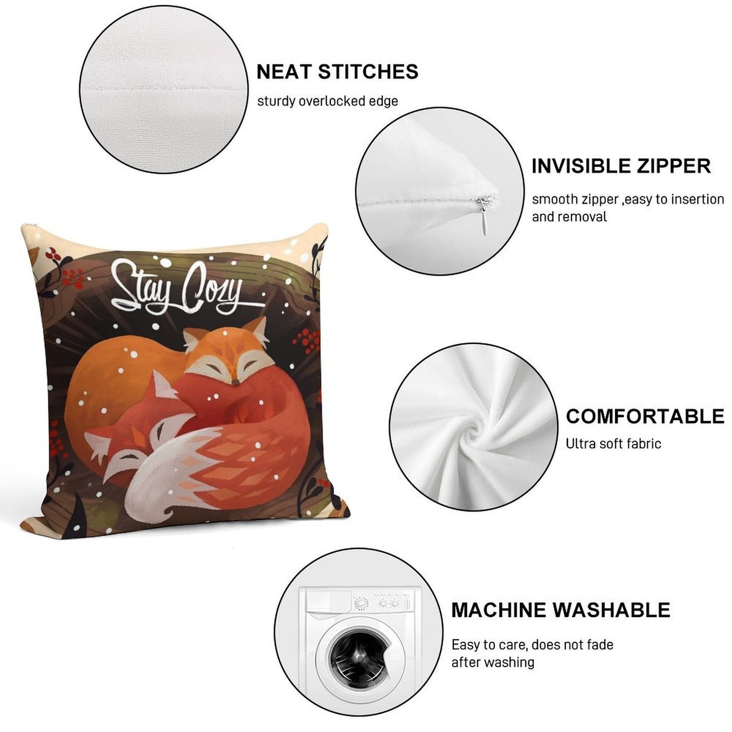 Stay Cozy Soft Hidden Zipper Throw Pillow