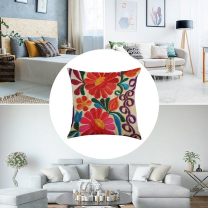 Mexico's Flowers Linen Throw Pillow Cover