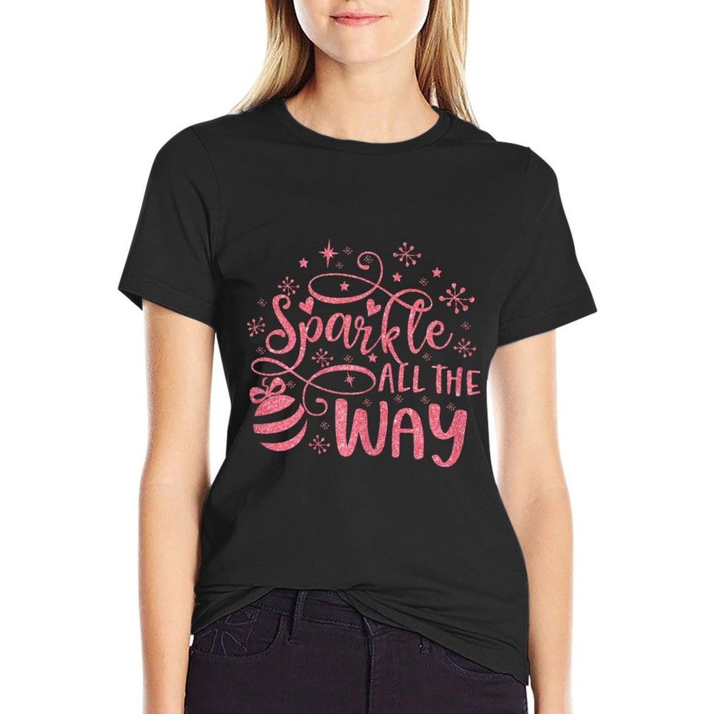 Sparkle All The Way Cute Christmas Pink For Girls  Summer-ready Fabric T-Shirt