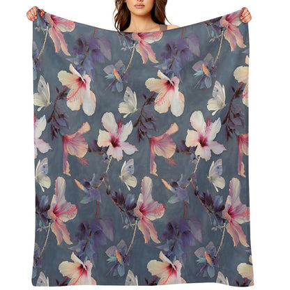 Butterflies And Hibiscus Flowers - A Painted Pattern Throw Blanket