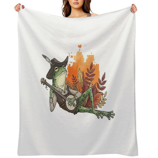 Goblincore Frog Sticker - Cute Mushroom Cottage Aesthetic Throw Blanket