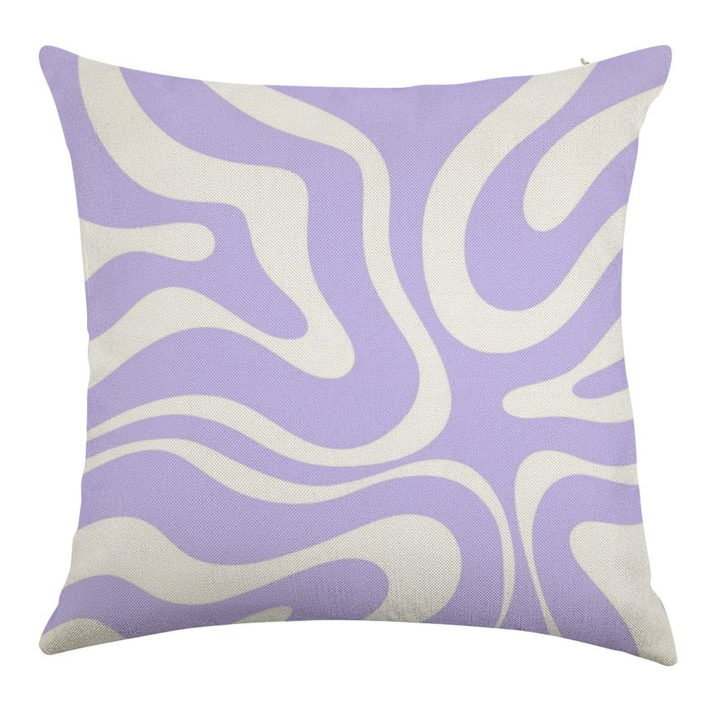 Retro Modern Liquid Swirl Abstract Pattern Square in Light Purple And White Linen Throw Pillow Cover
