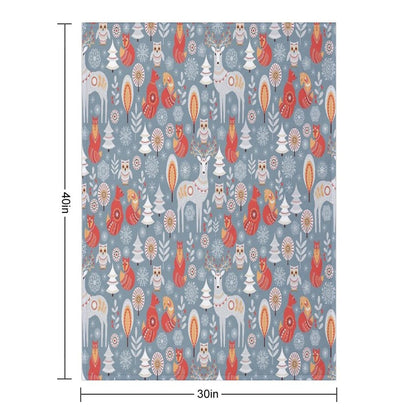 Seamless Pattern with Winter Forest, Deer, Owl And Fox. The Scandinavian Style. Throw Blanket