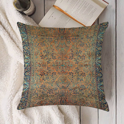 Manchester Kashan Floral Persian Carpet Print Linen Throw Pillow Cover
