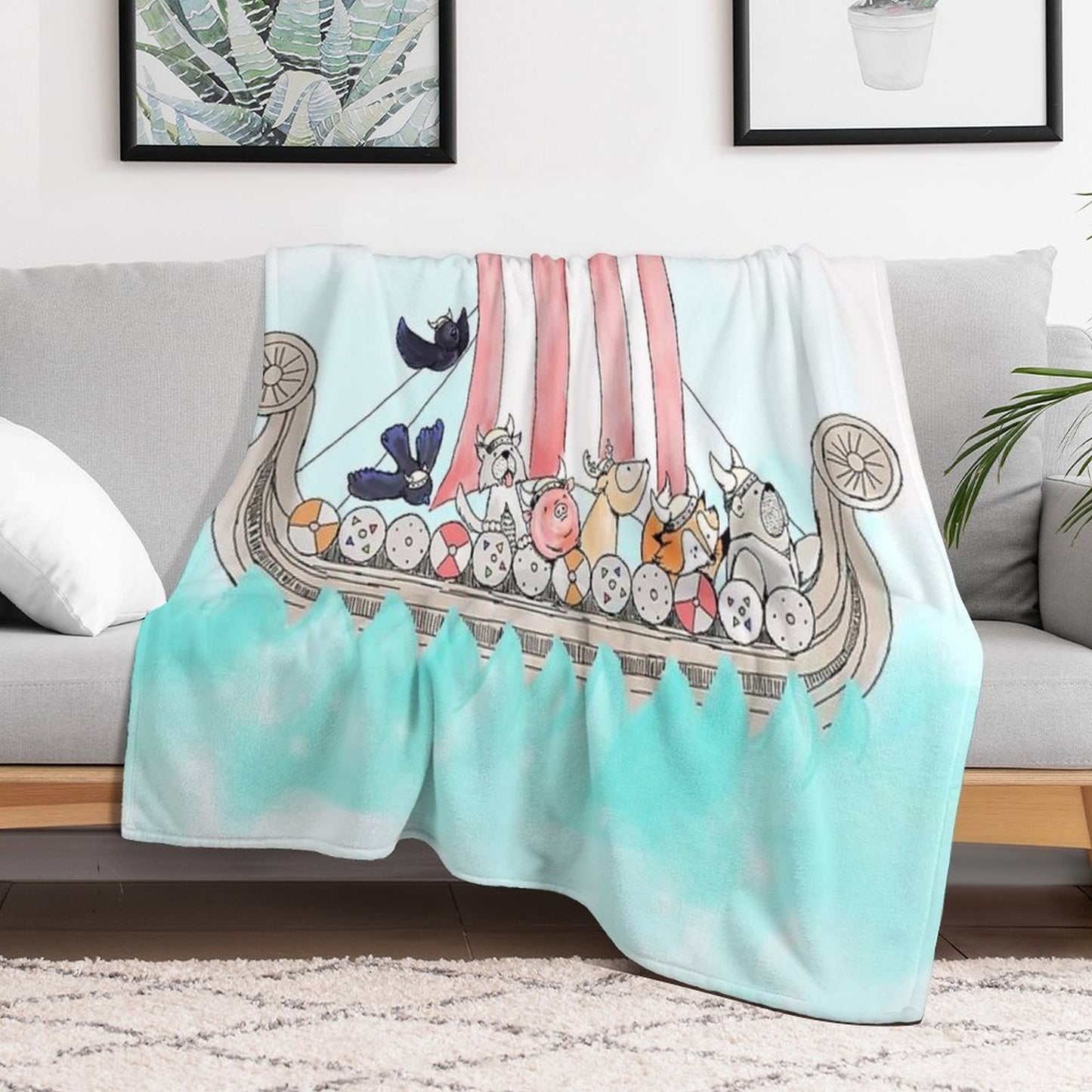 Viking Longship Blanket in Cardinal Red Throw Blanket