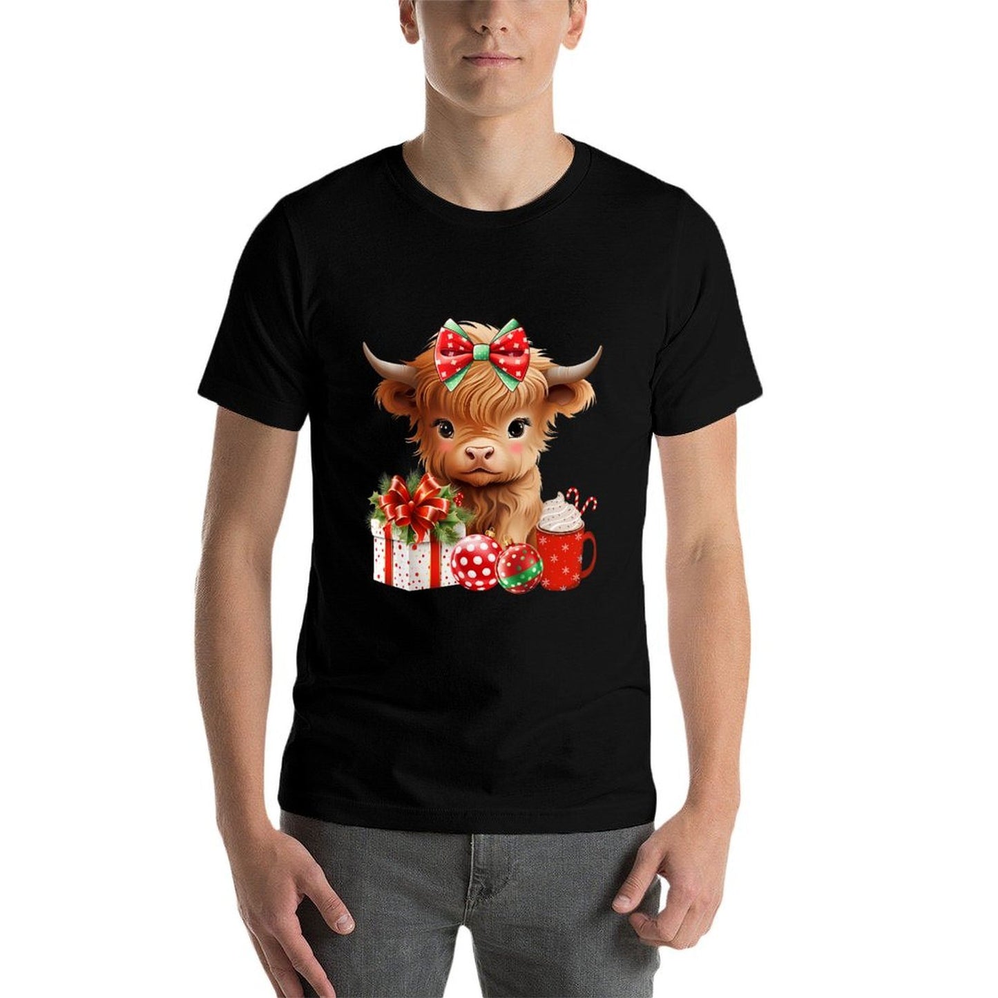 Cute Baby Highland Cow Merry Christmas Farmer Cow Xmas  Heathered Texture T-Shirt