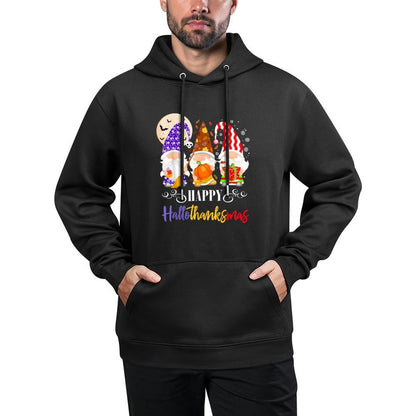 Halloween Thanksgiving Christmas Gnome Happy HallothanksMas Shrink-Resistant Hoodie