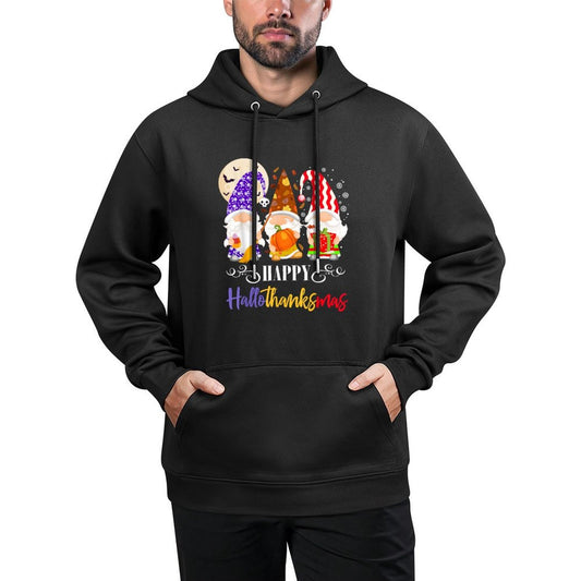 Halloween Thanksgiving Christmas Gnome Happy HallothanksMas Shrink-Resistant Hoodie