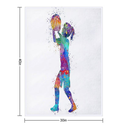 Girl Basketball Kid Watercolor Sport Gift Throw Blanket